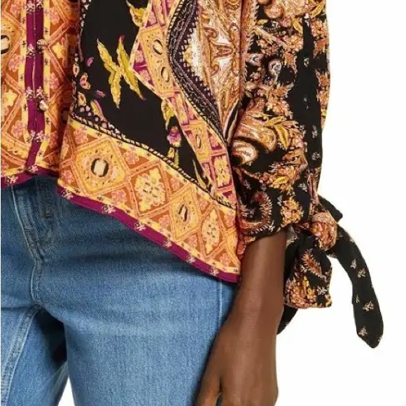 FREE PEOPLE CATCH ME IF YOU CAN ORANGE PINK BLACK TOP SZ M - Picture 5 of 9